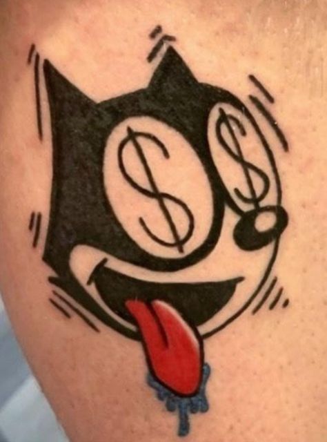 Felix The Cat Tattoo, Felix Tattoo, Filter Tattoo, Tattoo Bible, Egyptian Eye Tattoos, Simpsons Tattoo, Sketch Style Tattoos, App Filter, Old School Cartoons