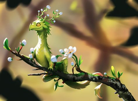 ArtStation - Spring dragon, Oana Roxana Birtea (Yuuza) Spring Dragon, Cute Fantasy Creatures, Fantasy Beasts, Dragon Pictures, Green Dragon, Fantasy Creatures Art, Cute Dragons, Dragon Artwork, Mythical Creatures Art