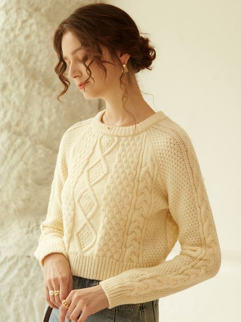 Raglan Sleeve Cable Knit Sweater Spring Wool Cable Knit Sweater, Cozy Long Sleeve Cable Knit Top, Cotton Cable Knit Long Sleeve Sweater, Raglan Cable Sweater Pattern, Cable Knit Raglan Sweater, Raglan Cardigan, Sewing Fabrics, Cable Knit Sweater, Amazing Products