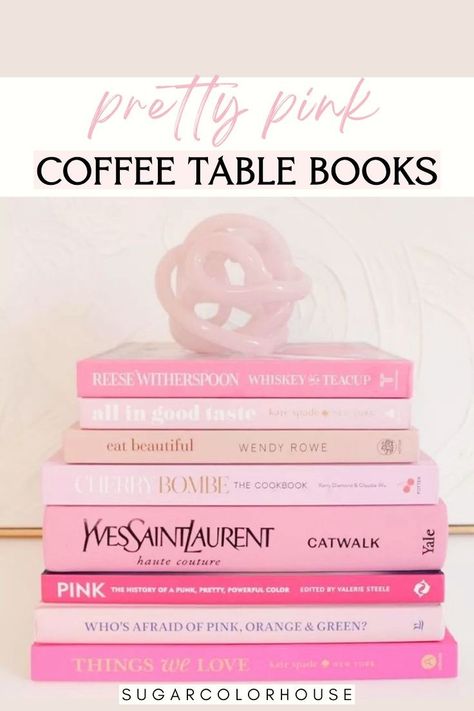 Add a touch of elegance to your home decor with pretty pink coffee table books! Discover chic coffee table styling ideas featuring fashion-forward books that enhance the aesthetic appeal of your living space. Elevate your coffee table decor with these stylish accents that make a statement in any room. Pink Book Stack Aesthetic, Pink Coffee Table Books, All Pink Outfit, Best Coffee Table Books, Pink Dorm Rooms, Pink Tray, Pink Dorm, Chic Coffee Table, Pink Bedroom Decor