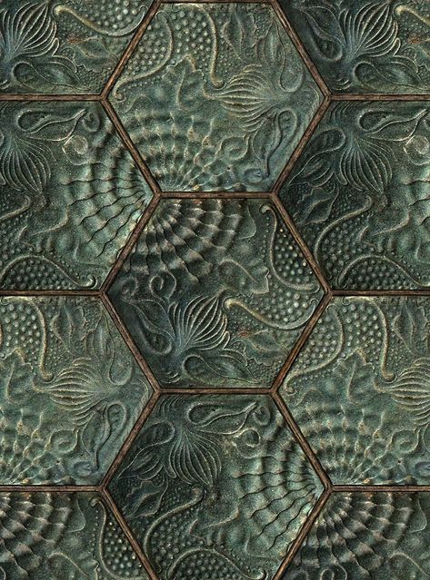 Intricate Designs Pattern, Tiles Inspiration, Wallpaper Design Ideas, Hexagonal Tiles, Green Wall Design, Tile Design Ideas, Hexagonal Pattern, Tiles Wallpaper, Hexagon Tile