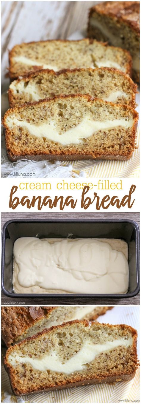 Cream Cheese Filled Banana Bread Recipe, Banana Bread With Cream Cheese, Banana Bread Cream Cheese, Bread With Cream Cheese, Breakfast Casserole With Biscuits, Recetas Salvadorenas, Cream Cheese Bread, Sour Cream Recipes, Banana Nut Bread