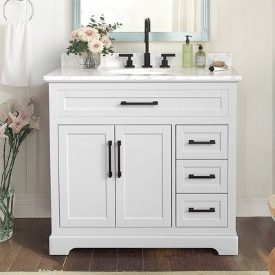 This independent bathroom vanity has an eternal appearance, giving you a place to tidy up your image for a whole day in the bathroom. The base is made of solid wood and engineered wood. The rectangular engineering countertop has a color scheme, including an integrated sink. Two doors lead to a spacious cabinet, and the three functional drawers on the right provide ample space for towels, toiletries, and other bathroom essentials. The best thing is, that this dressing table doesn't require any in 47 Inch Bathroom Vanity, White Bathroom Vanity Single, Simple Bathroom Vanity Ideas, Guest Bathroom Vanity Ideas, Bm Pashmina, Small Bathroom Vanity Ideas, Guest Bathroom Vanity, Bathroom Vanities Ideas, Magnolia Bathroom