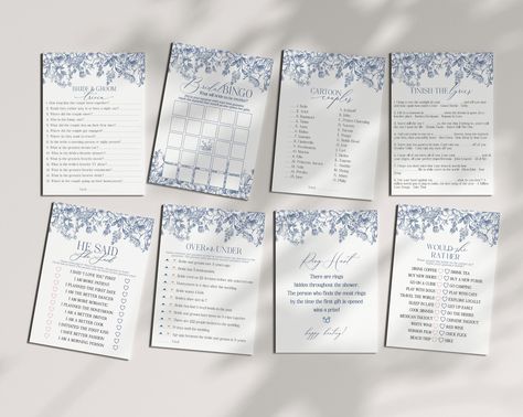 Blue Chinoiserie Bridal Shower Games Set Printable Template, Something Blue Before I Do Spring Bridal Shower, Toile Decor for French Shower