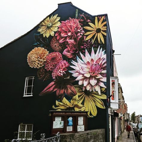 Floral Building, Building Mural, Mural Door, Bathroom Mural, Floral Mural, Word Of The Week, Floral Wall Mural, Shop Facade, Wall Street Art