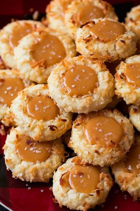 Salted Caramel Coconut Thumbprint Cookies | Cooking Classy Coconut Thumbprint Cookies, Caramel Coconut, Thumbprint Cookies Recipe, Coconut Caramel, Caramel Cookies, Coconut Cookies, Thumbprint Cookies, Cooking Classy, Easy Cookie Recipes