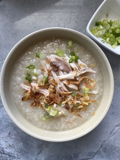 If you frequent Costco like I do and often pick up a $4.99 rotisserie chicken for a quick lunch/dinner, you may appreciate this recipe that I am about to share! Yes, leftover rotisserie chicken (and Fish Congee Recipe, Instant Pot Congee, Oxtail Pho, Chinese Porridge, Instant Pot Fish, Chicken Congee, Pressure Cooker Recipe, Leftover Rotisserie, Leftover Rotisserie Chicken