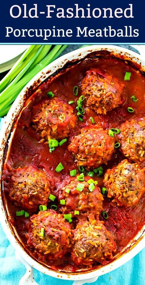 Old-Fashioned Porcupine Meatballs #retro #easyrecipe #groundbeef Porquipine Meatball With Minute Rice, Pressure Cooker Porcupine Meatballs, Porcupine Balls Recipe, Oven Porcupine Meatballs, Porcupine Meatballs Oven, Porquipine Meatball With Rice, Porkie Pine Meatballs Ground Beef, Porcupines Recipe, Porcupine Meatballs Crockpot