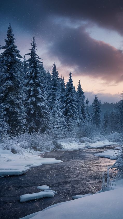 Witchy Winter Wallpaper, Winter Aesthetic Pictures, Quiet Aesthetic, Ice Wallpaper, Frozen Forest, January Wallpaper, Winter Landscape Photography, Flowing River, Dense Forest