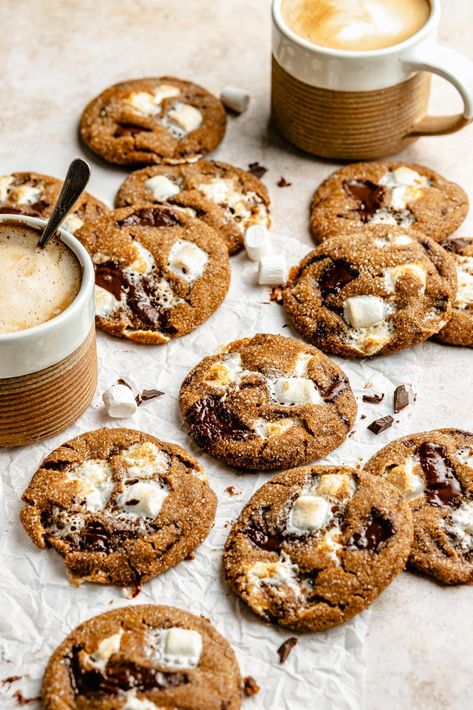 Deliciously chewy chocolate chunk toasted marshmallow ginger cookies baked with caramel-like brown butter and molasses for the ultimate treat. I took your favorite, perfectly spiced ginger cookies and made them extra special with puddles of chocolate and gooey marshmallows in every bite! Best Cookies Ever, Flour Substitute, Butter Substitute, Ambitious Kitchen, Frozen Cookies, Molasses Cookies, Chocolate Toffee, Cookie Dough Balls, Chocolate Marshmallows