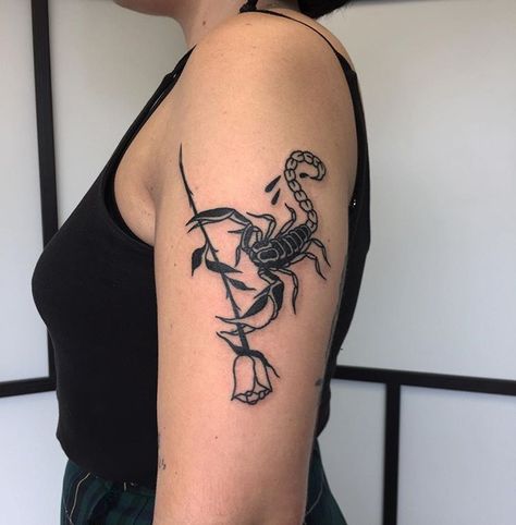 Scorpion and rose black tattoo on the left arm Scorpio Zodiac Tattoos, Web Tattoo, Scorpio Tattoo, Clock Tattoo Design, Romantic Questions, Scorpion Tattoo, Inspiration Tattoos, Zodiac Sign Tattoos, Red Ink Tattoos