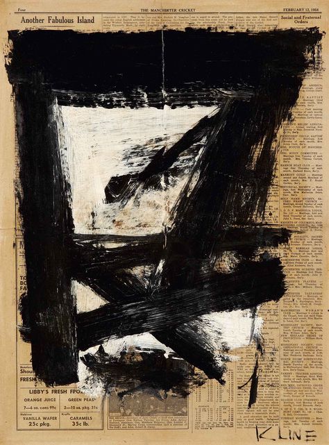 Franz Kline  Collage newspaper - similar to Kentridge Franz Kline Painting, Modern Abstract Art Geometric, Gestural Abstraction, Franz Kline, Willem De Kooning, Watercolor Paintings Abstract, Landscape Paintings Acrylic, Expressionist Painting, Watercolor Artists