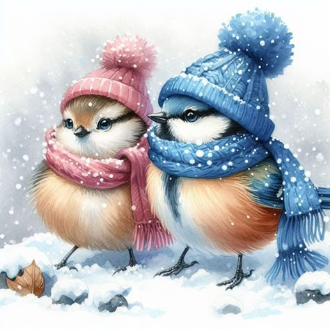 Free Printables | Winter birds wearing hat and scarf in the snow Bing AI personal use only | Facebook Cute Christmas Pics, Animals In Halloween Costumes, Noel Illustration, January Hello, Christmas Clipart Free, Xmas Embroidery, Christmas Birds, Winter Birds, Christmas Pics