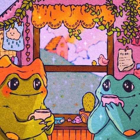 ✨Aubii✨ on Instagram: "mornin’ coffee ☕️🌈💖✨ (sw1pe 2 see more frogs… wearing bucket hats hehehe 🐸)" Soup Time Frogs, Frogs In Hats, Frog With Mushroom Hat, Frogs In Cowboy Hats, Frog Drinking Coffee, Warm And Cozy, Bucket Hat, Night Out, Bring It On