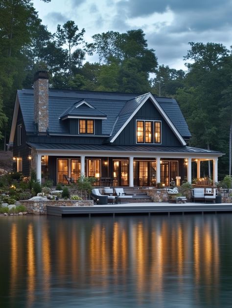 10 Modern Lake House Color Schemes for a Fresh New Vibe Wisconsin Lake House, Farm Lake House, Lake Side House, House American Style, Cozy Lake House, Craftsman Lake House, Cabin On Lake, Mountain Lake House, Lake House Cottage