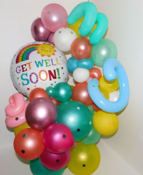 Beautiful Get Well Arrangement with a variety of color balloons  with one balloon that says get well soon! Get Well Soon Balloons Bouquet, Get Well Balloons, Balloon Arrangement, Balloon Business, Balloon Arrangements, Balloon Bouquet, Get Well Soon, Get Well, Balloons