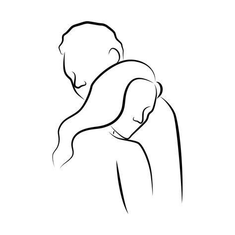 Hugging Lovers in Linear Style Simple Lovers Drawing, Hugging Couple Drawing Base, Drawing For Him, Drawings For Him, Drawing Man, Hugging Couple, Hugging Silhouette, Rock Painting Ideas Easy, Guy Drawing