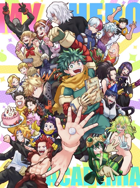 Mha Group Photo, Mha Cover Art, Rikido Sato, Ulquiorra And Orihime, Bakugo And Deku, Mha Pics, Manga Poster, Deku Boku No Hero, Mha Fanart