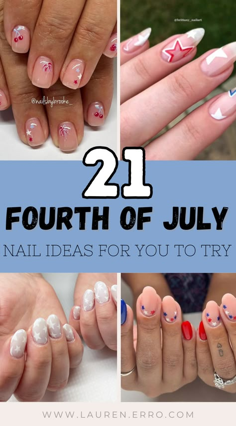 21 Patriotic 4th Of July Nail Ideas - Lauren Erro Patriotic French Tip Nails, Subtle July 4th Nails, White Fourth Of July Nails, Subtle Patriotic Nails, 4th Of July Nails Short, Subtle Fourth Of July Nails, 4th Of July Nail Ideas, 4th Nails, 4th Of July Nail