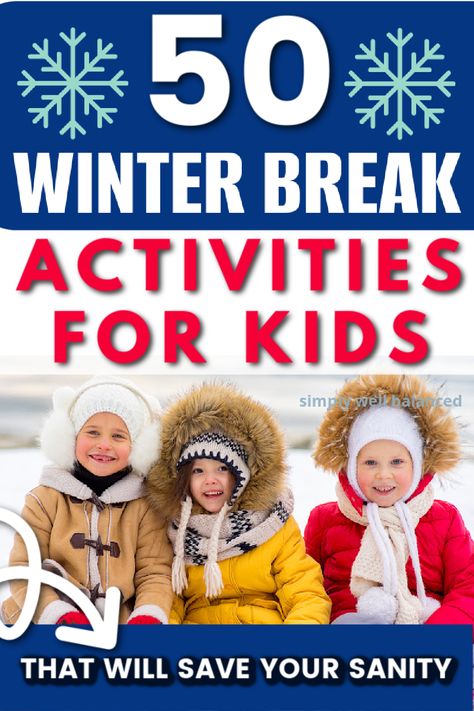 Keep kids busy during their winter break with these fun and frugal activities. Over 50 fun, cheap, and free ideas. Includes art projects, science experiments, as well as indoor and outside activities to do with kids. Whether your staying at home or going outdoors, this list is full winter-themed fun. Kids Winter Break Activities, Fun Winter Break Activities For Kids, Things To Do With Kids At Home Winter, Winter Break Kids Activities, Creative Things To Do With Kids, Kids Winter Activities Indoor, Christmas Break Ideas For Kids, Winter Break Schedule For Kids, Things To Do Over Winter Break