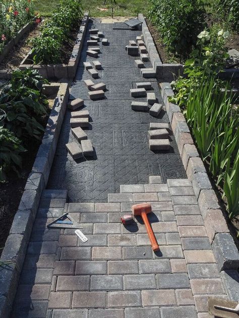 The Paver Walkways To Front Door Porch, Brick Paver Sidewalk Ideas, Brick Patio Pavers Design, Paver Base Panels, Paver Designs Walkways, Landscape Ideas Walkway, How To Pave Driveway, Paver Seating Area, How To Make Pavers