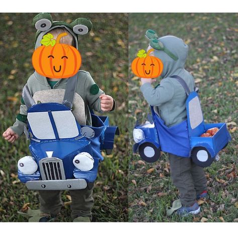 Little Blue Truck & Toad Costume | Toddler halloween costumes diy, Little blue trucks, Toddler halloween costumes Little Blue Truck Halloween Costume, Little Blue Truck Costume, Diy Toddler Halloween Costumes, Wagon Costume, Storybook Costumes, World Book Day Outfits, Toad Costume, Halloween Costumes Diy, Toddler Boy Costumes