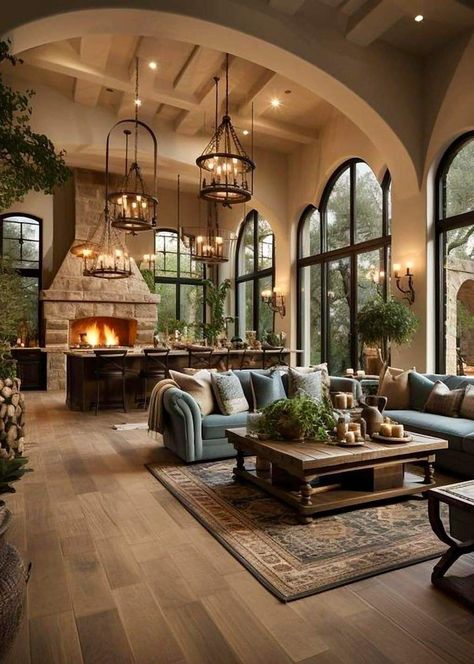 Prairie Style Houses Interior, Modern Cottage Homes Interiors, Kitchen Open To Living Room, Modern Cottage Homes, Craftsman Remodel, Tuscan Style Homes, Living Room Decor Rustic, Cottage Inspiration, Architectural Design House Plans