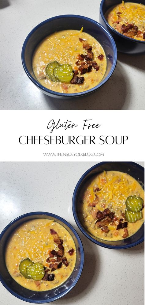 Gluten Free Cheeseburger Soup Gluten Free Cheeseburger Soup, Cheeseburger Soup Gluten Free, Dairy Free Cheeseburger Soup, Gluten Free Hamburger Soup, Cheeseburger Soup Healthy, Instant Pot Cheeseburger Soup, Gluten Free Soups, Clean Cheeseburger Soup, Healthy Bacon Cheeseburger Soup