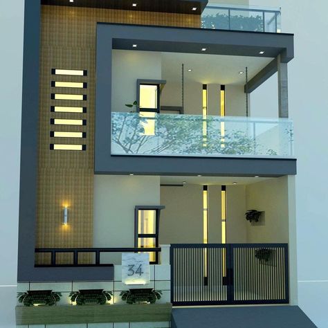 Front Evelvation, Duplex House Elevation Design Modern India, 30x40 House Elevation Design, Front Design Of House In India, Glass Elevation House, House Front Elevation Design Indian, Glass Elevation Design, Elevation Lighting Design, Elevation Glass Design