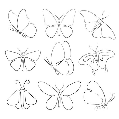 Hand drawn butterfly outline pack Free V... | Free Vector #Freepik #freevector #butterfly-outline #butterfly-drawing #hand-drawn-butterfly #butterfly-illustration Butterfly Art Tattoo, Butterfly Line Art Tattoo, One Line Butterfly Tattoo, Hand Drawn Butterfly, Drawn Butterfly, Borboleta Tattoo, Butterfly Line Art, One Line Tattoo, Butterfly Outline