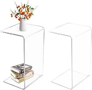 TPZLRN Clear Acrylic End Table Set of 2, 24" L x 14" W x 12" H x 1/2" Thick C-Shape Clear End Coffee Tables, Modern Lucite Side Table for Living Room, Bedroom, Bathroom, Office Acrylic End Table, Coffee Tables Modern, Side Table For Living Room, Acrylic Side Table, Table For Living Room, End Table Sets, Bathroom Office, Bedroom Bathroom, Table Set