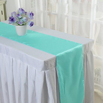 Banquet Table Decorations, Tiffany Blue Weddings, Satin Table Runner, Table Runner Wedding, Table Cloth Decorations, Banquet Decorations, Wedding Tablecloths, Table Flag, Table Runners Wedding