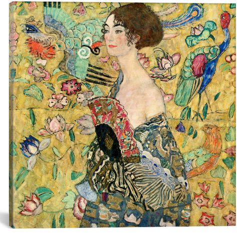 iCanvas Icanvasart Lady With A Fan By Gustav Klimt Reproduction Gustav Klimt Art, Byzantine Mosaic, Medieval Paintings, Albrecht Durer, Greek Art, Gustav Klimt, A Fan, Art Works, Graphic Art Print