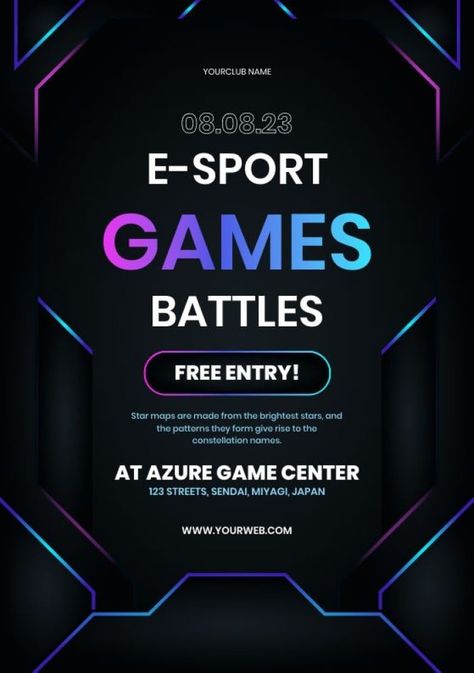 Gradient Futuristic E-Sport Games Battles Invitation Futuristic Invitation Design, Electronic Poster Design, Graphic Design Invitation, Electronics Poster, Sport Games, Sports Club, Sports Graphic Design, Brand Kit, Sports Clubs