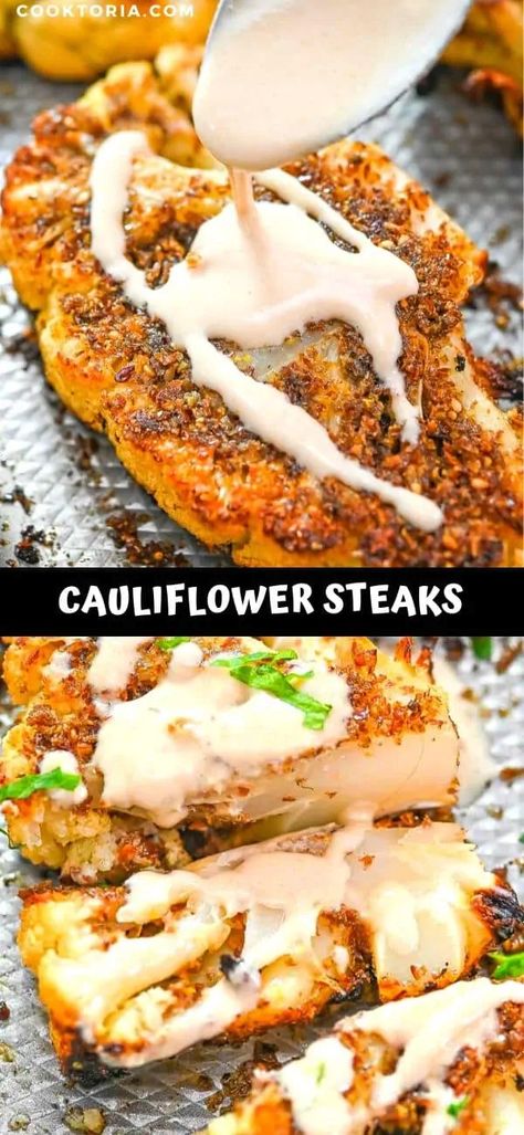 Cauliflower Steaks With Sauce, Cauliflower Vegan, How To Cook Cauliflower, Cauliflower Steak, Food Sides, Gardening Products, Lazy Vegan, Keto Sides, Veggie Snacks