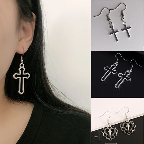 Vintage Earrings Religious Cross Series Punk Pendants Drop Dangle Free Bag UK Religious Cross, Tag Design, Free Bag, Vintage Earrings, Silver, Color