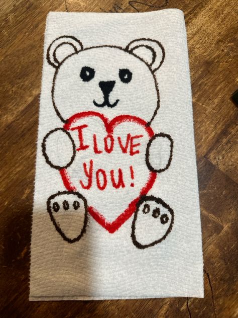 Lunchbox napkin doodle valentines bear. Cute Lunchbox Notes For Husband, Lunch Box Drawings For Kids, Lunchbox Love Notes For Him, Lunch Box Napkin Drawings, Lunchbox Doodles, Funny Lunch Box Notes For Kids, Notes For Kids Lunches, Cute Drawings For Kids, Lunchbox Notes For Kids