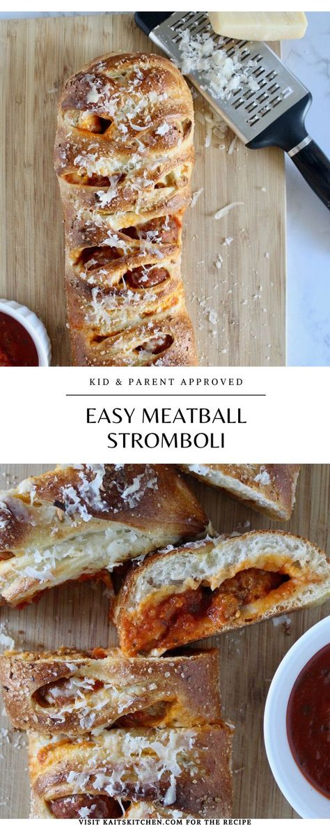 This recipe is easy! I use Pillsbury pizza dough, frozen meatballs, and jarred marinara. You can swap this for homemade ingredients, but just know, the shortcut way works just fine as well! My goal every time I try a new recipe is for it to be perfect every time and I’ll be honest, it doesn’t happen often! There’s always somethinggg that I feel can be added or changed. This was not the story of this Easy Meatball Stromboli. It was PERFECT on the first try. #easyrecipe #familyrecipes Pillsbury Pizza Crust Recipes Stromboli, Recipes Using Pillsbury Pizza Crust Dough, Dinner With Pizza Dough, Pillsbury Pizza Crust Stromboli, Pizza Dough Recipes Pillsbury, What Can I Make With Pizza Dough Besides Pizza, Refrigerated Pizza Crust Recipes, Meatball Calzones With Pizza Dough, Pillsbury Pizza Dough Recipes Dinners