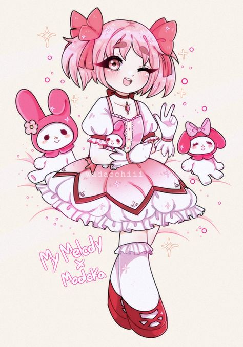 Hello Kitty Fan Art Human, My Melody Human Fanart, Kuromi Human Fanart, Sanrio Fanart Human, Sanrio As Humans, Sanrio Human Version, Melody Picture, Sanrio Characters As Humans, Madoka Fanart