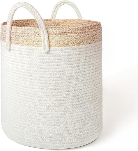 Amazon.com: Rope Basket Woven Storage Basket - Laundry Basket Large 16 x 15 x 12 Inches Cotton Blanket Organizer, Baby Nursery Containers White Home Decor Gift : Baby Cotton Organizer, Law School Apartment, Washing Baskets, Preppy Room Ideas, School Apartment, Organizing Small Spaces, Rope Storage Basket, Nursery Baskets, Kids Toy Store