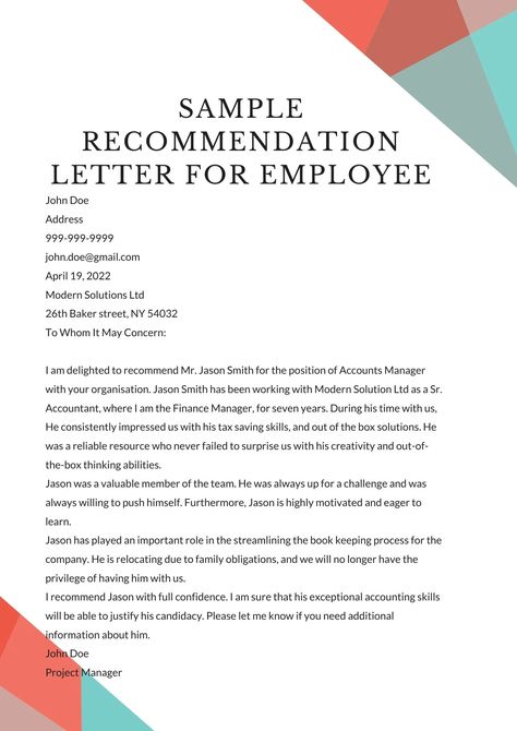 Recommendation Letter For Employee From Manager | With Templates How To Write A Recommendation Letter, Reference Letter For Employee, Recommendation Letter For Employee, Letter Of Recommendation For Employee, Reccomendation Letter, Employee Recommendation Letter, Work Reference Letter, Job Application Example, Reference Letters