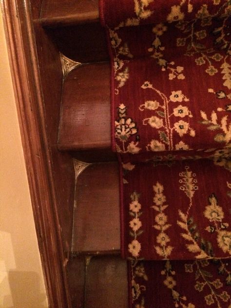 Dust corners for stairs. Victorian. Awesome! Victorian Dust Corners, Stair Corner Protectors, Staircase Dust Corners, Victorian Stair Dust Corners, Brass Dust Corners, Stair Dust Covers, Goth Staircase, Stair Corner Dust Cover, Dust Corners Stairs