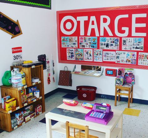 Target Department Store Dramatic Play Signs Study Creative Curriculum, March Dramatic Play, Store Dramatic Play, Dramatic Play Ideas, Grocery Store Dramatic Play, Dramatic Play Activities, Play Grocery Store, Play Preschool, Dramatic Play Themes