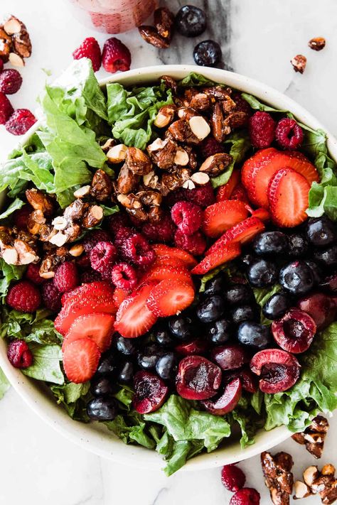 Blue Berry Salad - Oh So Delicioso Homemade Poppyseed Dressing, Cauliflower Cheddar Soup, Berry Salad Recipe, Holiday Salads, Poppyseed Dressing, Candied Almonds, Romaine Salad, Poppy Seed Dressing, Healthy Nuts