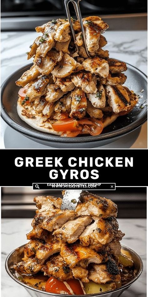 Juicy, marinated chicken wrapped in warm pita with fresh veggies and creamy tzatziki sauce. This Greek Chicken Gyro recipe is a must-try for a delicious, homemade Mediterranean meal! Authentic Greek Chicken, Greek Chicken Gyros, Chicken Gyro Recipe, Chicken Gyro, Gyro Recipe, Chicken Gyros, Tzatziki Sauce, Greek Chicken, Chicken Wraps