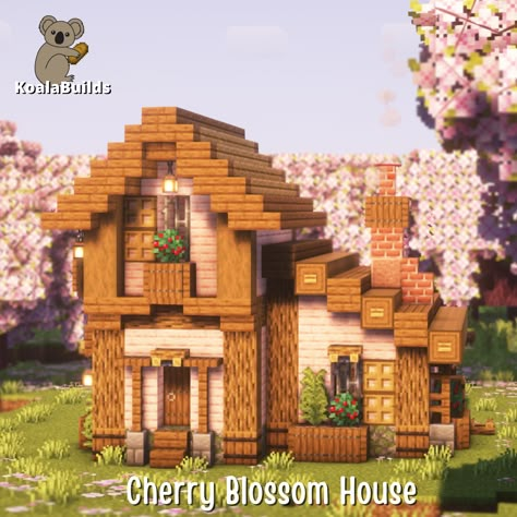 Tap to watch the full, relaxing tutorial on my channel! It's super easy and the build are beginner friendly, so grab all the materials and have fun building! Easy Cute House Minecraft, Beginner Survival House Minecraft, Starter House Ideas Minecraft, Minecraft Survival House Cherry Blossom, Minecraft House Simple Survival, Cute House To Build In Minecraft, Minecraft Survival House Aesthetic, Aesthetic House Minecraft Easy, Easy Aesthetic Minecraft Houses