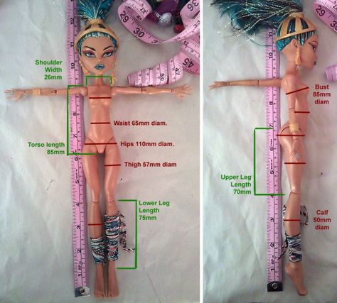 Doll measurements for custom clothes Monster High Crafts, Monster High Doll Clothes, Diy Monsters, Monster High Clothes, Making Clothing, Custom Monster High Dolls, Dolls Clothes Diy, Monster High Custom, Monster High Repaint