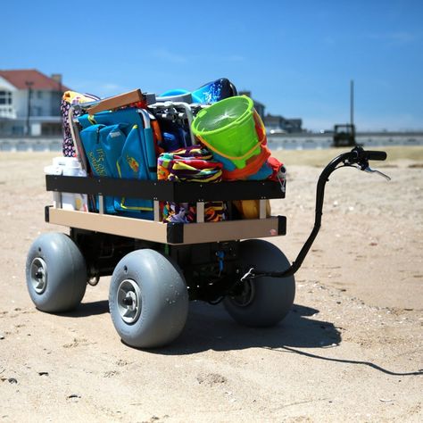 Electric Beach Cart 24" x 48" - Electric Beach Cart Beach Wagon Diy, Beach Cart Diy, Pier And Beam Foundation, Fishing Cart, Best Wagons, Kids Wagon, Play Area Backyard, Beach Wagon, Utility Wagon