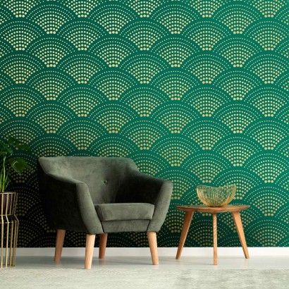 Wallpaper Stencil Patterns, Green Wall Texture Paint, Modern Stencil Patterns, Motel Makeover, Easy Wall Painting, House Fixtures, Creative Conference, Geometric Wall Stencil, Midcentury Interior