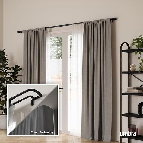 Amazon.com: Umbra Twilight Double Black Out Window Curtain Rod – Wrap Around Adjustable, 28 to 48” (71-122cm),Auburn bronze : Everything Else 2 Window Curtains Ideas, Two Rod Curtains Ideas, Living Room Double Curtains, Double Rod Curtains With Sheers, Double Curtain Rod Ideas Master Bedrooms, Multiple Curtains On One Rod, Double Curtain Rod Ideas Living Rooms, Curtains For Double Windows, Double Rod Curtain Ideas